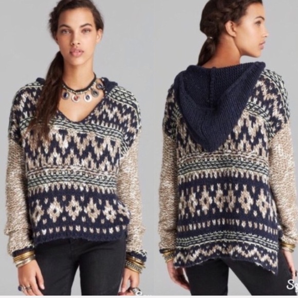 Free People Loose Knit Fair Isle Hooded 